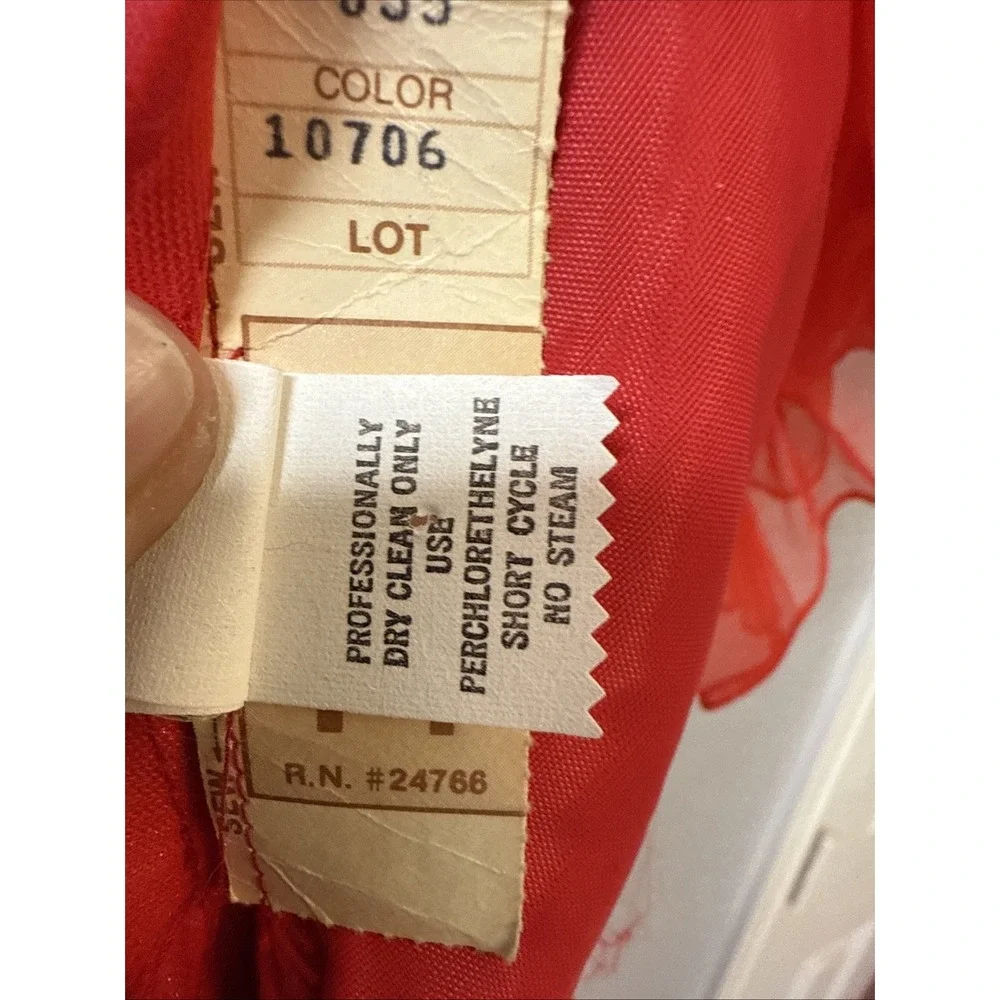 Vtg Red Chiffon Union Made Full Maxi Sweetheart Prom‎ Party Dress Puff Sleeves - Picture 11 of 16